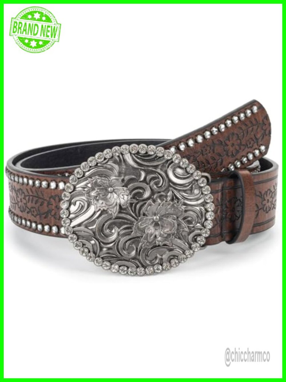 Western Belt Rhinestone Cowgirl PU Leather Waist Belt Diamond Buckle